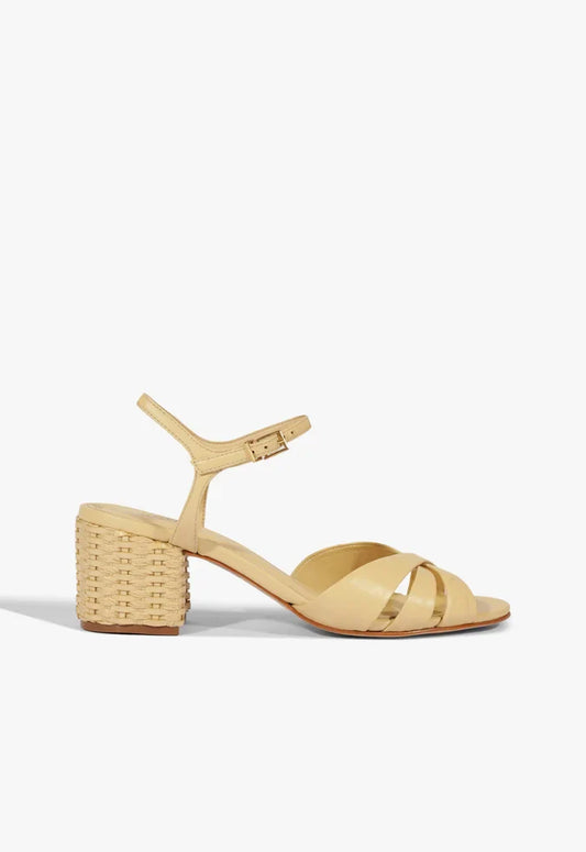 Keefa Mid Block Leather Sandal RESORT 25 5 Beige Leather - Schutz Shoes