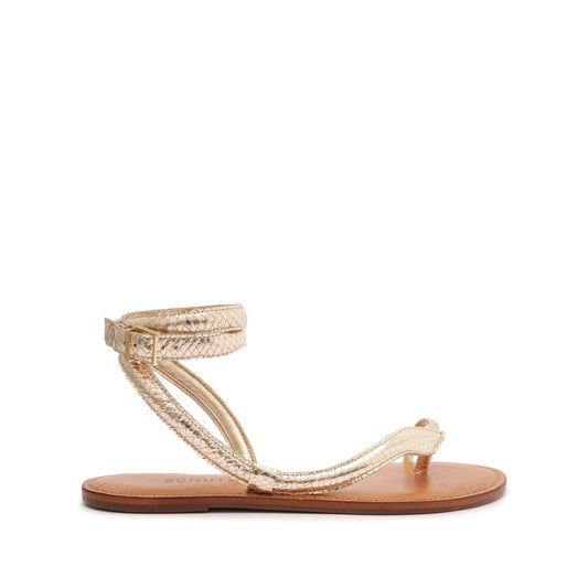 Courtney Metallic Leather Sandal OLD 5 Light Gold Metallic Snake-Embossed Leather - Schutz Shoes