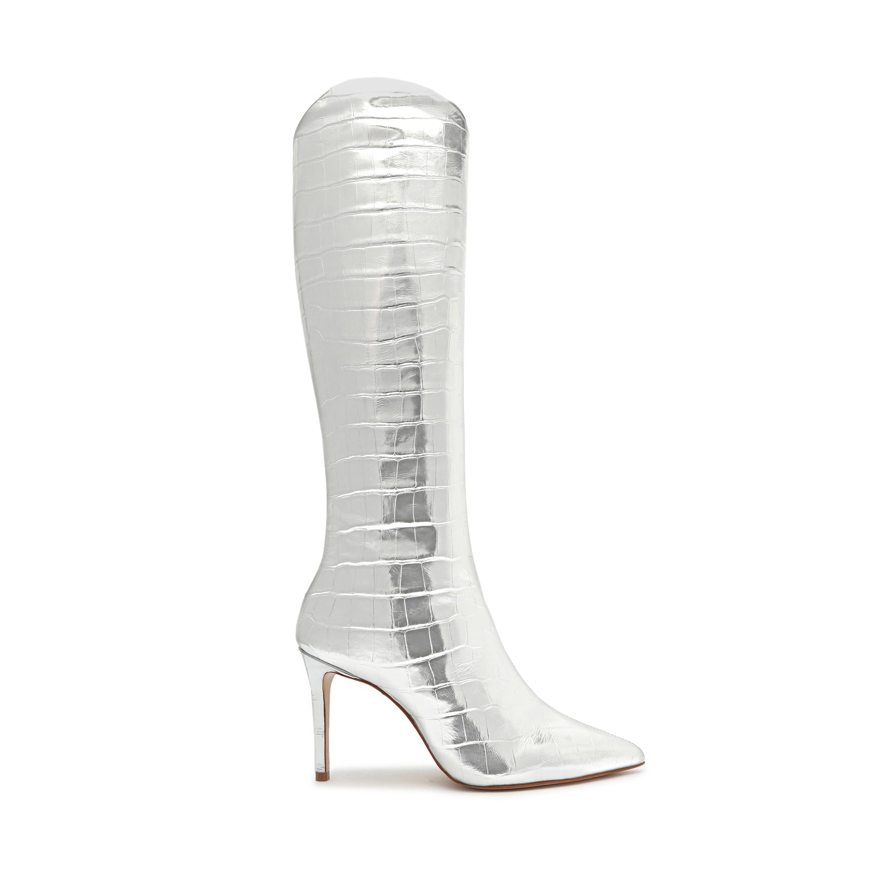 Maryana Crocodile-Embossed Leather Boot OLD 5 Silver Crocodile-Embossed Leather - Schutz Shoes