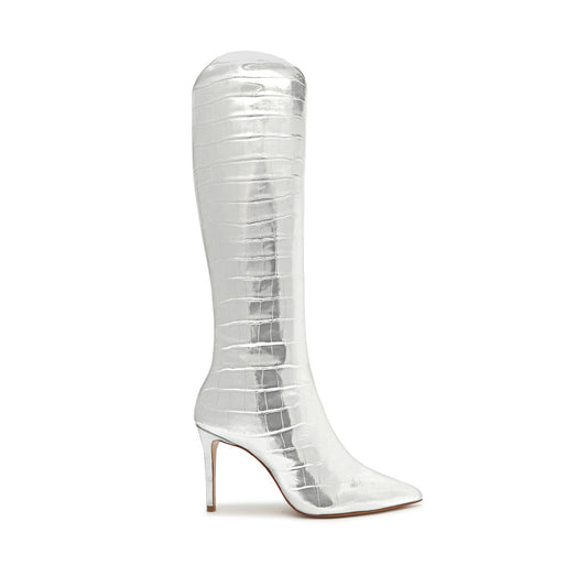 Maryana Crocodile-Embossed Leather Boot OLD 5 Silver Crocodile-Embossed Leather - Schutz Shoes
