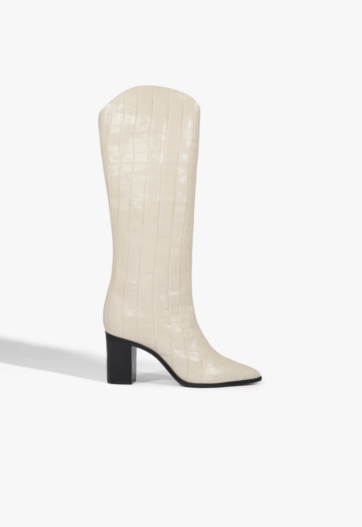 Maryana Block Crocodile-Embossed Leather Boot FALL 24 5 Eggshell Crocodile-Embossed Leather - Schutz Shoes