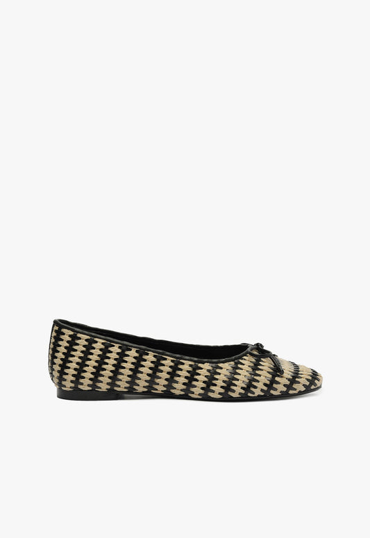 Arissa Straw Ballet Flat RESORT 25 5 Black Leather - Schutz Shoes