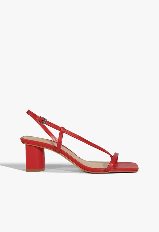 Heloise Mid Block Sandal SPRING 25 5 Red Leather - Schutz Shoes