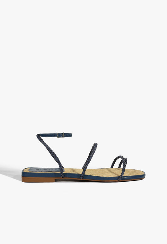 Kaya Blue Leather Flat Sandal SUMMER 25 5 Blue Leather - Schutz Shoes