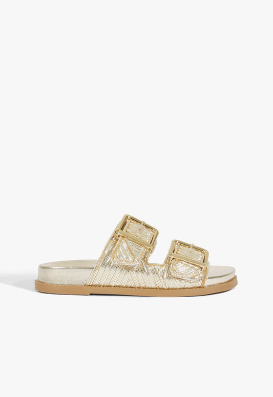 Lupita Buckle Sporty Sandal RESORT 25 5 Gold Metallic Synthetic - Schutz Shoes
