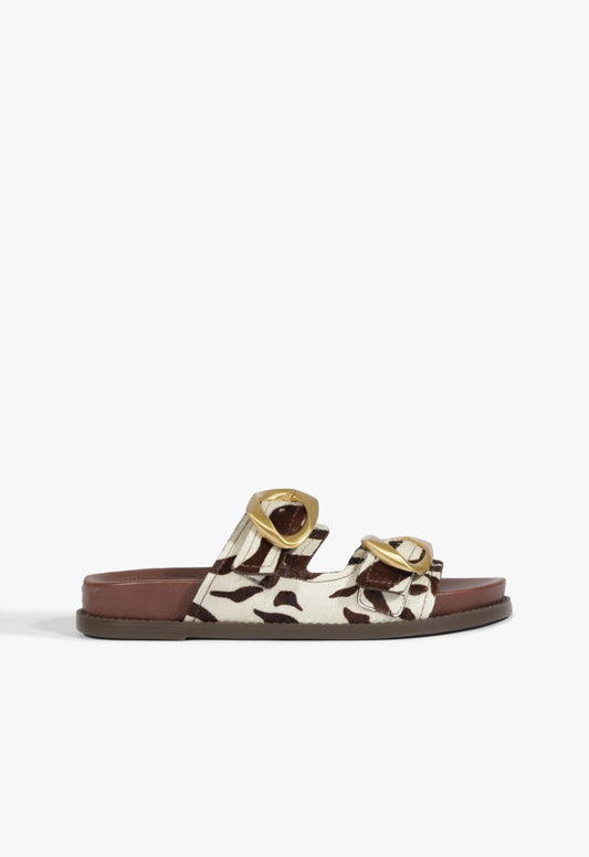 Olga Animal Print Leather Sporty Sandal HIGH SUMMER 25 5 Off Brown Hair Calf - Schutz Shoes