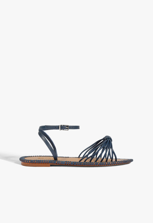 Livia Blue Leather Flat Sandal SUMMER 25 5 Blue Leather - Schutz Shoes