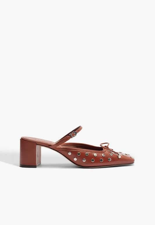 Arissa Block Mule Studs Leather Pump RESORT 25 5 Brown Leather - Schutz Shoes