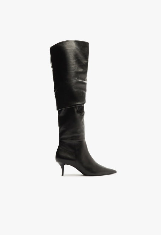 Ashlee Mid Over The Knee Boot WINTER 24 5 Black Atanado Leather - Schutz Shoes