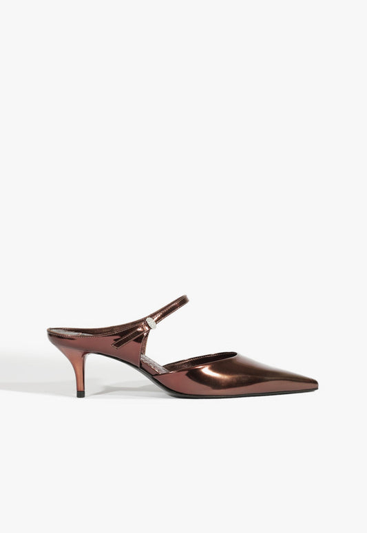 Tonya Mid Mule Pump WINTER 24 5 Dark Brown Specchio Leather - Schutz Shoes