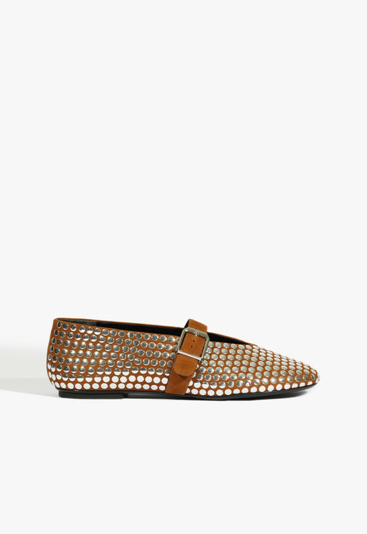 Eiza Studs Ballet Flat WINTER 24 5 Dark Caramel Suede - Schutz Shoes