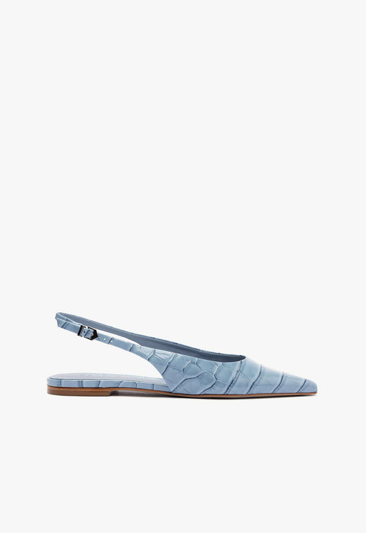 Paola Blue Leather Flat RESORT 25 5 Blue Croc - Schutz Shoes