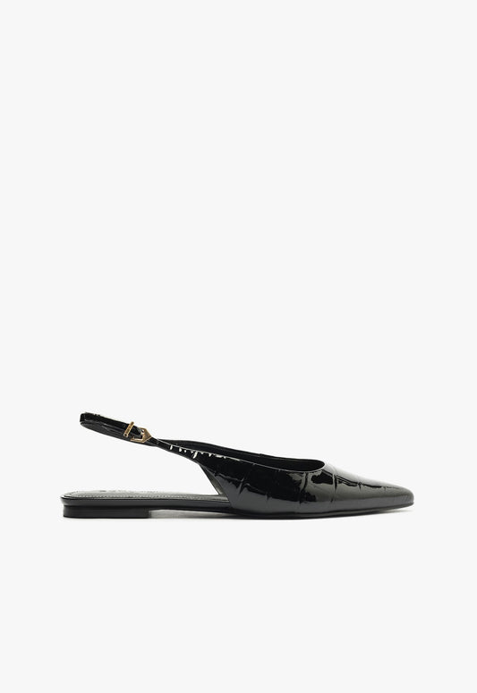 Paola Black Leather Flat RESORT 25 5 Black Croc - Schutz Shoes