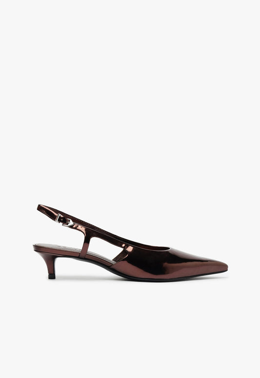 Boris Kitten Sling Pump WINTER 24 5 Dark Brown Specchio Leather - Schutz Shoes