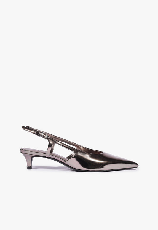 Boris Kitten Sling Pump WINTER 24 5 Silver Specchio Leather - Schutz Shoes