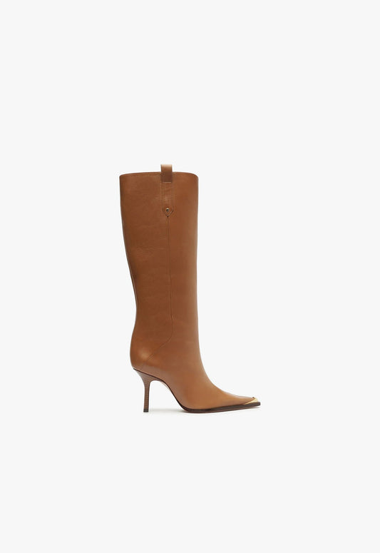 Raffaela Up Cap Toe Boot FALL 24 5 Brown Leather - Schutz Shoes