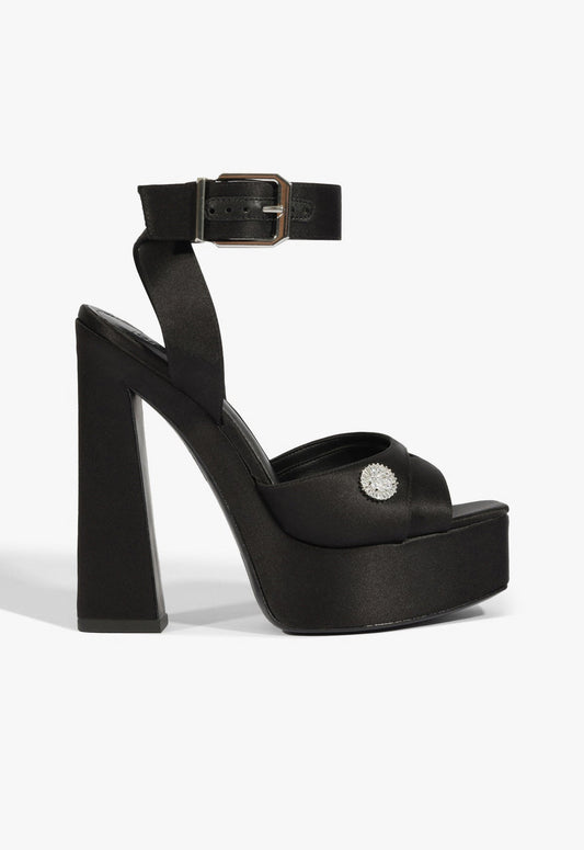 Heidi Platform Sandal WINTER 24 5 Black Satin - Schutz Shoes