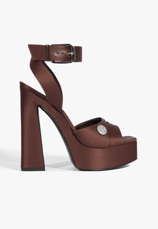 Heidi Platform Sandal WINTER 24 5 Cinnamon Coffee Satin - Schutz Shoes
