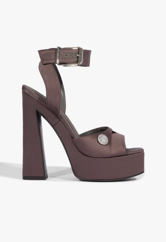 Heidi Platform Sandal WINTER 24 5 Dark Grey Satin - Schutz Shoes