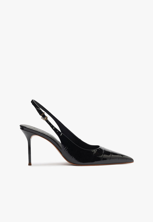 Paola High Stiletto Black Pump RESORT 25 5 Black Croc - Schutz Shoes