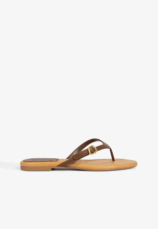 Sonia Brown Leather Flat Sandal SUMMER 25 5 Brown Leather - Schutz Shoes