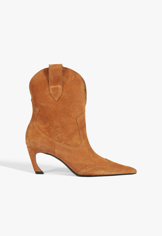 Maryann Curve West Suede Bootie Pre Fall 25 5 Cuoio Brown Suede - Schutz Shoes