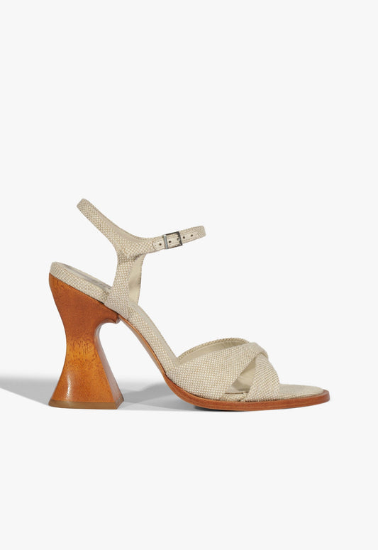 Hilda Curve Sandal SPRING 25 5 Off White Fabric - Schutz Shoes