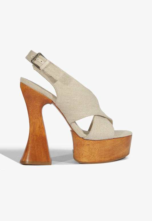 Jennifer Platform Sandal SPRING 25 5 Off White Fabric - Schutz Shoes