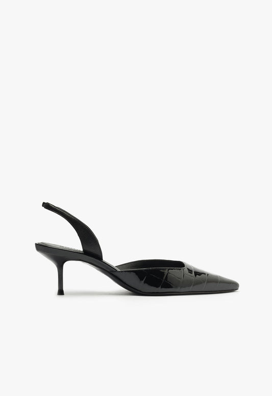 Paola Mid Stiletto Black Pump RESORT 25 5 Black Leather - Schutz Shoes