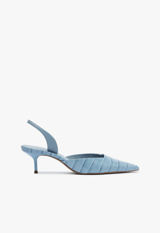 Paola Mid Stiletto Blue Pump RESORT 25 5 Blue Leather - Schutz Shoes
