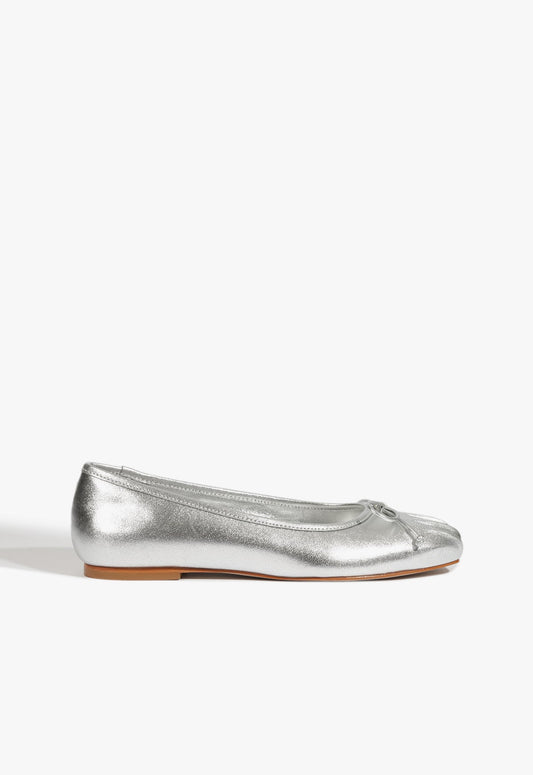 Arissa Draped Ballet Flat WINTER 24 5 Silver Metallic Leather - Schutz Shoes