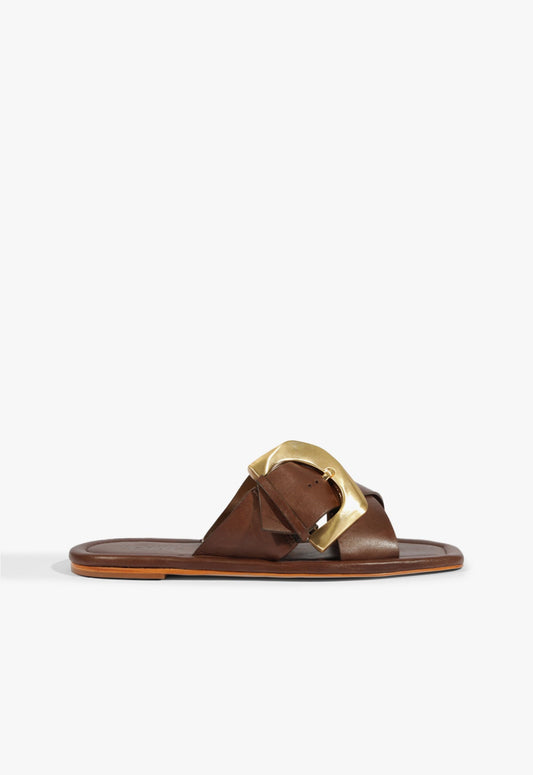 Lois Brown Leather Flat Sandal HIGH SUMMER 25 5 Pecan Brown Leather - Schutz Shoes