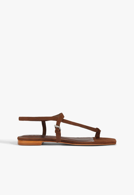 Lisa Brown Suede Flat Sandal HIGH SUMMER 25 5 Pecan Brown Suede - Schutz Shoes