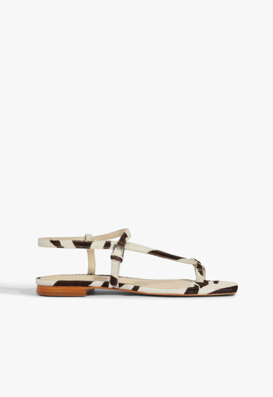 Lisa Animal Print Leather Flat Sandal HIGH SUMMER 25 5 Off Brown Calf Hair - Schutz Shoes